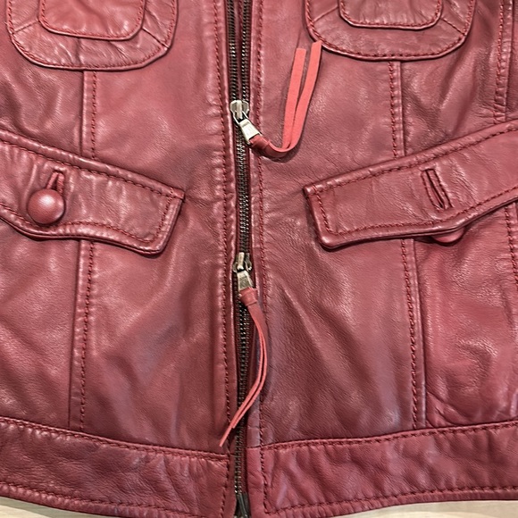 Flora Smith burgundy leather bomber jacket size 42 - Picture 10 of 11